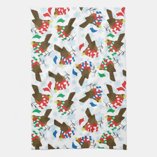 Weihnachtsvogel Santa Geschirrtuch (Vertikal)