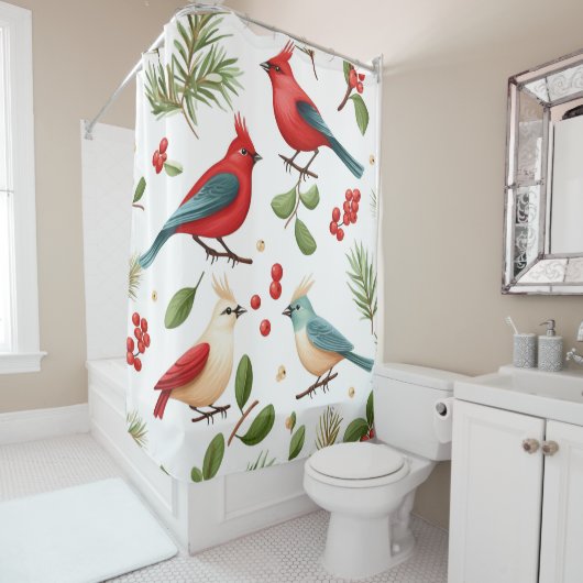 Weihnachtsvögel und Beeren Duschvorhang (Beispiel)