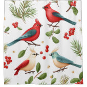 Weihnachtsvögel und Beeren Duschvorhang (Vorderseite)