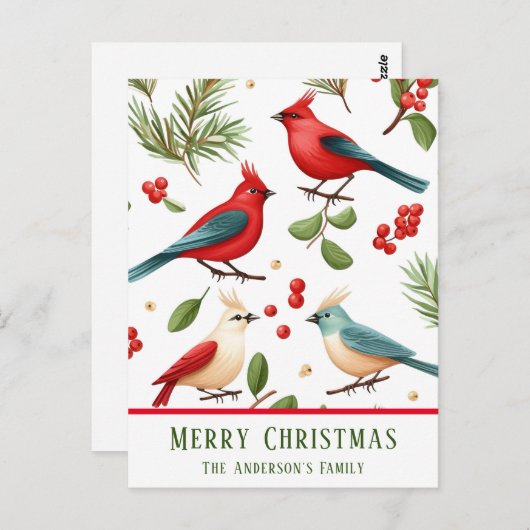 Weihnachtsvögel und Berries Custom Postkarte (Vorne/Hinten)