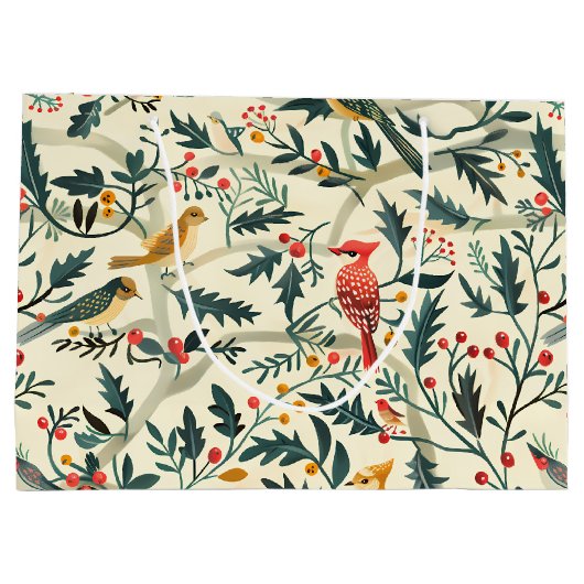 Weihnachtsvögel und Blätter Große Geschenktüte (Rückseite)