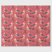 Weihnachtsvögel und Blattmuster Geschenkpapier (Flach)