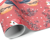 Weihnachtsvögel und Blattmuster Geschenkpapier (Rolleneckpunkt)