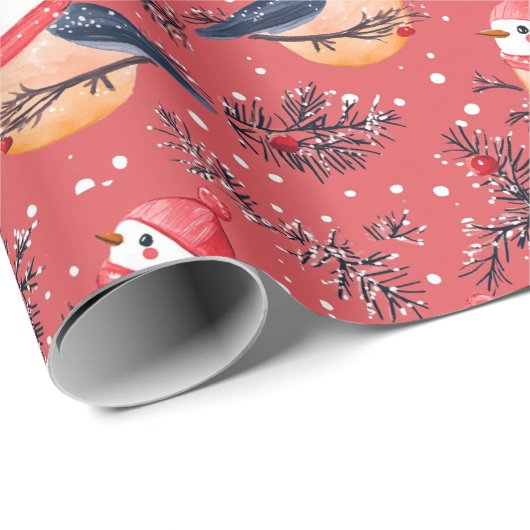 Weihnachtsvögel und Blattmuster Geschenkpapier (Rolleneckpunkt)
