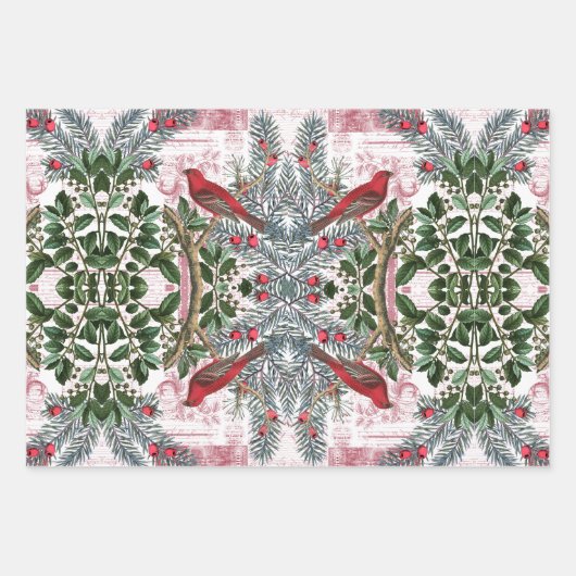 Weihnachtsvögel und Evergreens Geschenkpackung Set Geschenkpapier Set (Vorderseite 3)