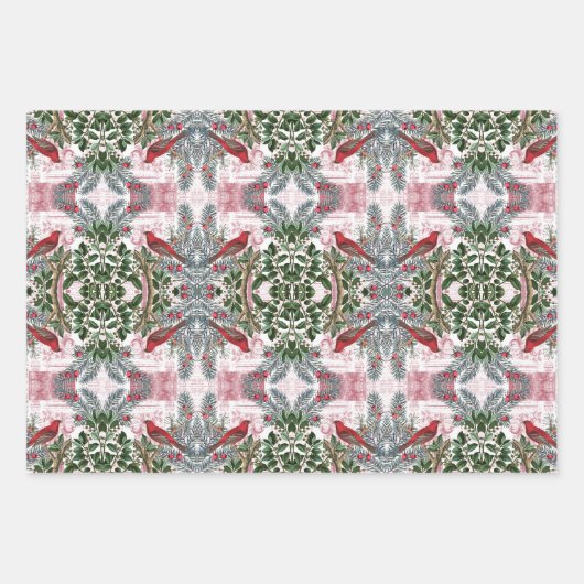 Weihnachtsvögel und Evergreens Geschenkpackung Set Geschenkpapier Set (Vorderseite)