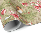 Weihnachtsvögel und Kiefernstrassen und Kanonen Geschenkpapier (Rolleneckpunkt)