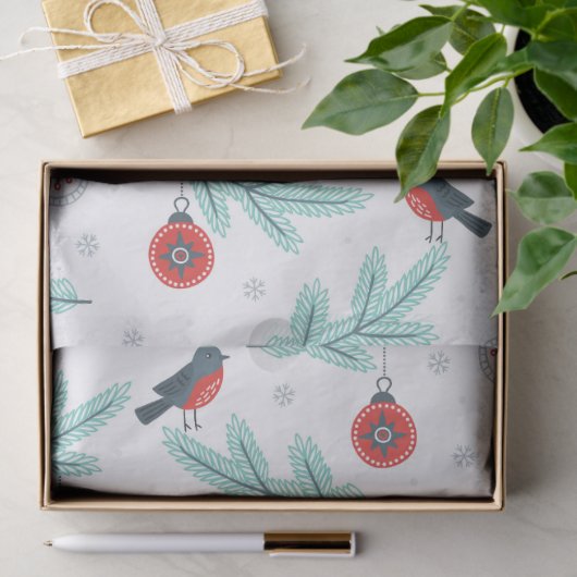 Weihnachtsvögel und -kugeln Muster Seidenpapier (Geschenk)