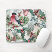 Weihnachtsvögel und Pinien Blumenmuster Mousepad (Mit Mouse)