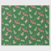 Weihnachtsvögel und Sleds Grün Geschenkpapier (Flach)