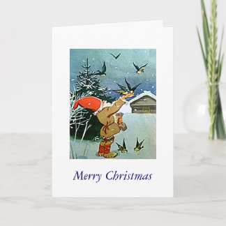 Weihnachtsvögel von Hand fütternd Weihnachtsschnee Feiertagskarte