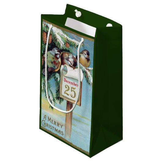 Weihnachtsvögel Weihnachtsfeier Tasche Kleine Geschenktüte (Vorderseite Schrägansicht)