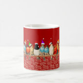 Weihnachtsvögel Weihnachtsmannmütze Red Blue Green Kaffeetasse (Mittel)