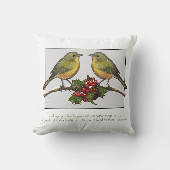 Weihnachtsvögel, Zitat über Freundschaft, Kunst Kissen (Vorderseite)