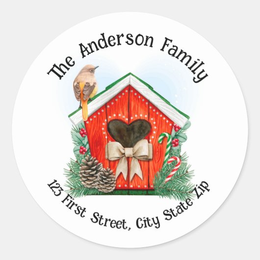 Weihnachtsvogelhaus Runder Aufkleber (Vorderseite)