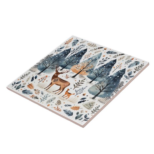 Weihnachtsvolk Art Deer Fliese (Seite)