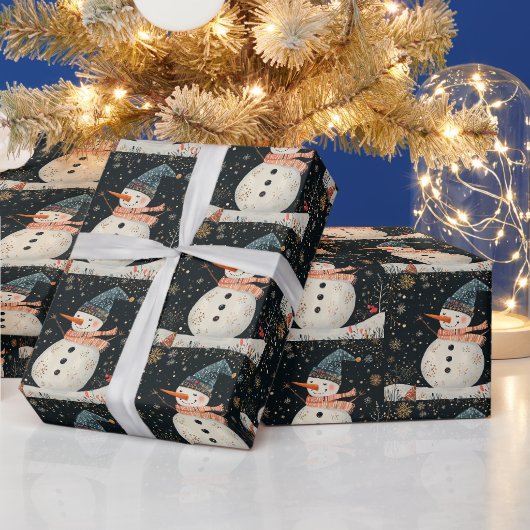 Weihnachtsvolksglaube Schneemann Kunst Geschenkpapier (Feiertage)