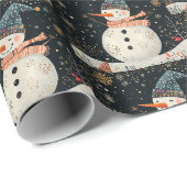 Weihnachtsvolksglaube Schneemann Kunst Geschenkpapier (Rolleneckpunkt)
