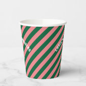 Weihnachtsvormittag Crew Grün rosa Bonbonstreifen Pappbecher (Links)