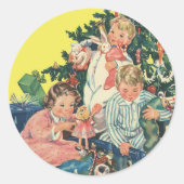 Weihnachtsvormittag, Kinder-Eröffnungsgeschenke Runder Aufkleber (Vorderseite)
