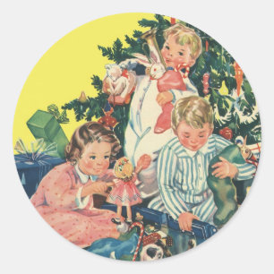Weihnachtsvormittag, Kinder-Eröffnungsgeschenke Runder Aufkleber
