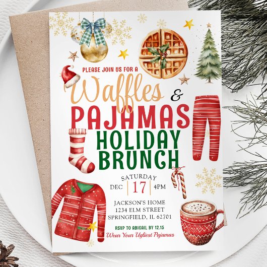 WeihnachtsWaffeln und Pajamas Holiday Brunch Einladung