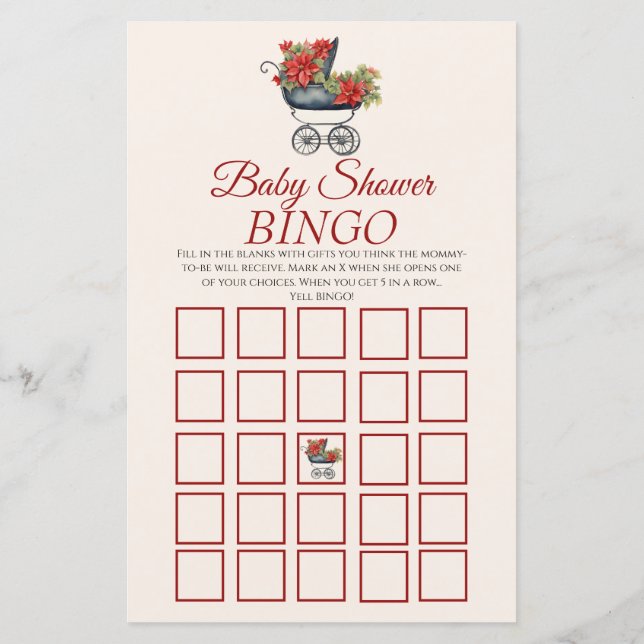 Weihnachtswagen Baby Dusche BINGO Spiel (Rückseite)