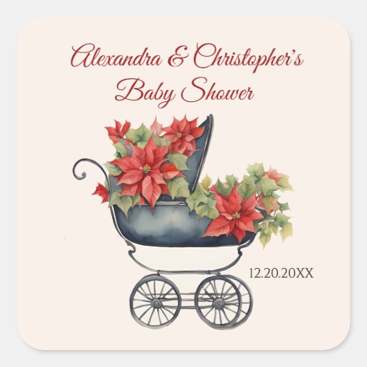 Weihnachtswagen Babydusche Quadratischer Aufkleber (Vorderseite)