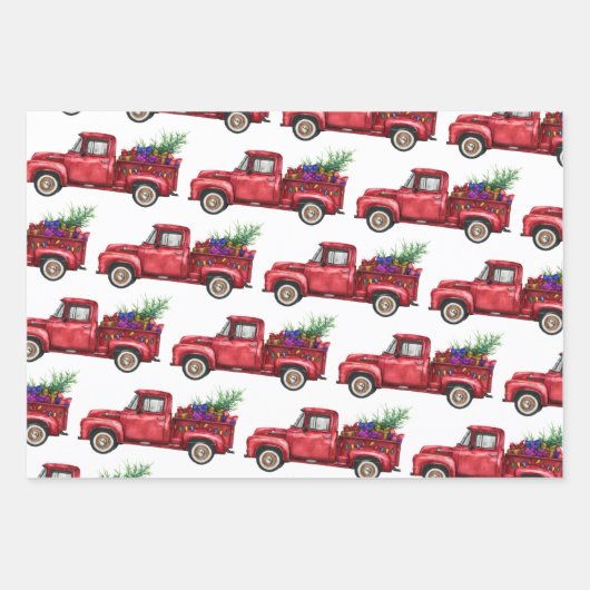 Weihnachtswagen, Baum, Geschenke  Geschenkpapier Set (Vorderseite)