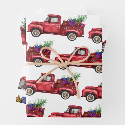 Weihnachtswagen, Baum, Geschenke  Geschenkpapier Set (Beispiel)