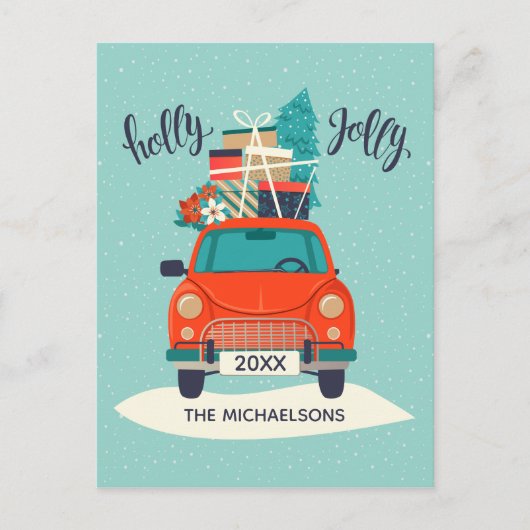 Weihnachtswagen | Fotokarte für den Urlaub Feiertagspostkarte (Vorderseite)