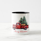 Weihnachtswagen mit Baum2 Zweifarbige Tasse (Mittel)