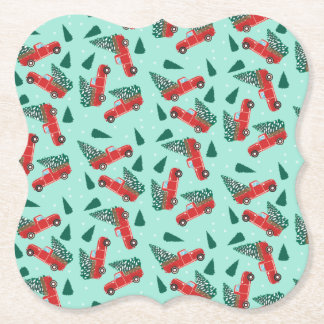 Weihnachtswagen mit einem Baum rot Untersetzer