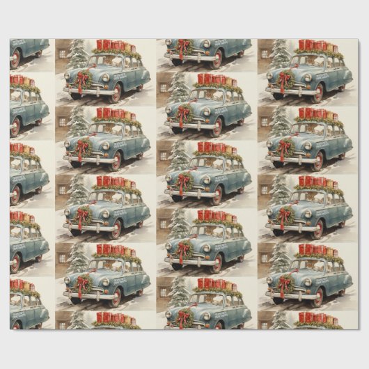 Weihnachtswagen mit Geschenken Geschenkpapier (Flach)