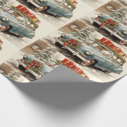 Weihnachtswagen mit Geschenken Geschenkpapier (Ecke)