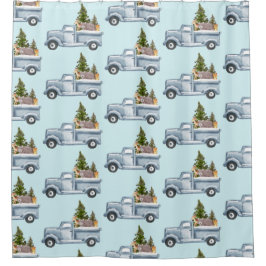 Weihnachtswagen mit Niedlichen Tieren Muster Duschvorhang