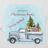 Weihnachtswagen mit Niedlichen Tieren Party Einladung (Vorne/Hinten)