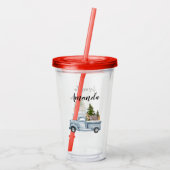 Weihnachtswagen mit Pinienbäumen und Waldtieren Acryltrinkbecher (Rückseite)