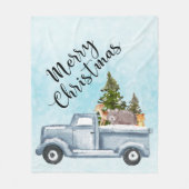 Weihnachtswagen mit Pinienbäumen und Waldtieren Fleecedecke (Vorderseite)