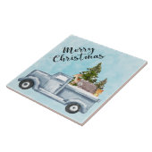 Weihnachtswagen mit Pinienbäumen und Waldtieren Fliese (Seite)