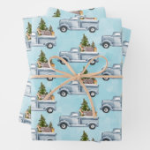 Weihnachtswagen mit Pinienbäumen und Waldtieren Geschenkpapier Set (Beispiel)