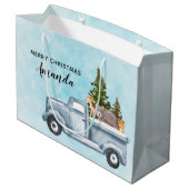 Weihnachtswagen mit Pinienbäumen und Waldtieren Große Geschenktüte (Rückseite Schrägansicht)