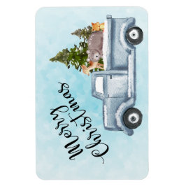 Weihnachtswagen mit Pinienbäumen und Waldtieren Magnet