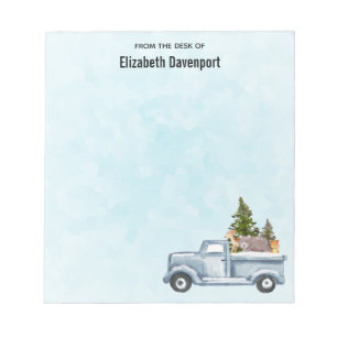 Weihnachtswagen mit Pinienbäumen und Waldtieren Notizblock