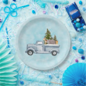 Weihnachtswagen mit Pinienbäumen und Waldtieren Pappteller (Party)