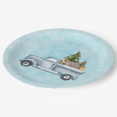 Weihnachtswagen mit Pinienbäumen und Waldtieren Pappteller (Schrägansicht)