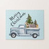 Weihnachtswagen mit Pinienbäumen und Waldtieren Puzzle (Horizontal)