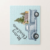 Weihnachtswagen mit Pinienbäumen und Waldtieren Puzzle (Vertikal)