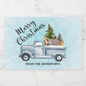 Weihnachtswagen mit Pinienbäumen und Waldtieren Schaumweinetikett (Einzelnes Label)