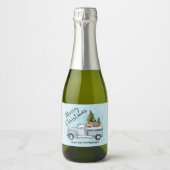 Weihnachtswagen mit Pinienbäumen und Waldtieren Schaumweinetikett (Vorderseite)